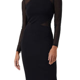French Connection Viven Long Sleeve Mesh Panel Sheath Dress in Black Size 10