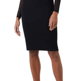 French Connection Viven Long Sleeve Mesh Panel Sheath Dress in Black Size 10