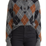 Rails Shae Argyle Polo Sweater in Heather Toffee Arglye Size Large