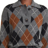 Rails Shae Argyle Polo Sweater in Heather Toffee Arglye Size Large