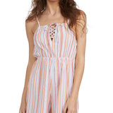 Roxy Endless Love Stripe Cotton Seersucker Romper in Cool Blue Coastal Stripe Size X-Small