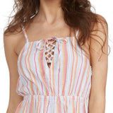 Roxy Endless Love Stripe Cotton Seersucker Romper in Cool Blue Coastal Stripe Size X-Small