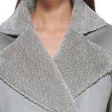 Calvin Klein Women's Pocketed Faux Leather Faux Shearling Collared Button Down Winter Jacket Coat Gray Size X-Small