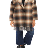 Karen Kane Plaid Fringe Trim Jacket Brown