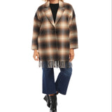 Karen Kane Plaid Fringe Trim Jacket Brown