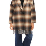 Karen Kane Plaid Fringe Trim Jacket Brown