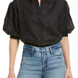 FRAME Puff Sleeve Blouse in Noir , Size Small