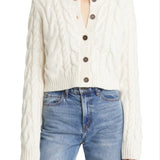 FRAME Cable Knit Wool Cardigan in Off White , Size Large