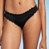 Women's Ruffle Cheeky Bikini Bottom Shade & Shore Black S