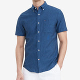Tommy Hilfiger Men's Big & Tall Classic Fit Porter Textured Shirt Blue Size X-Large