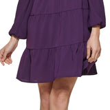 Kensie Women's Collared Tiered Shift Dress Purple Size 10