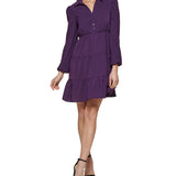 Kensie Women's Collared Tiered Shift Dress Purple Size 8