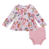 Posh Peanut Pari Long Sleeve Floral Ruffle Top & Ruffle Bloomers in Light/Pastel Purple Size 18-24M