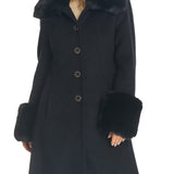 Vince Camuto Women's Black Faux Fur Trimmed Coat Size M