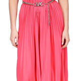 Michael Kors Women's Pleated Chain Belt Slip Midi Dress Pink