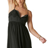 Lucky Brand Women's Lace Button Front Midi Dress Black Size Large