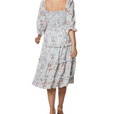 BCBGeneration Women's Smocked Ruffled Midi Dress Blue Size 6