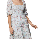 BCBGeneration Women's Smocked Ruffled Midi Dress Blue Size 6