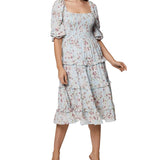 BCBGeneration Women's Smocked Ruffled Midi Dress Blue Size 6