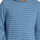 Vince Stripe Cotton Hoodie In Blue Ocean/Glacier Size X-Large