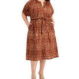 Calvin Klein Women's Cotton Batik PrinT-Shirt Dress Brown Size 20W