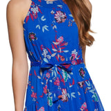 Calvin Klein Women's Floral Print Belted Tiered Halter Maxi Dress Blue Size 12 Petite