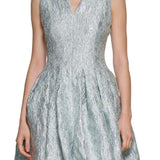 Calvin Klein Women's Jacquard Pleated Fit & Flare Dress Blue Size 2