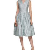 Calvin Klein Women's Jacquard Pleated Fit & Flare Dress Blue Size 2