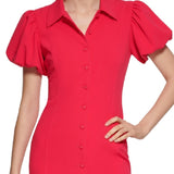 Calvin Klein Women's Puff Sleeve Button Front Dress Pink Size 4