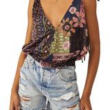 Free People Tied to You Print Surplice Tank in Lemonade Combo Size Small