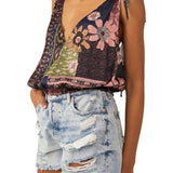 Free People Tied to You Print Surplice Tank in Lemonade Combo Size Small