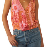 Free People Tied to You Print Surplice Tank in Lemonade Combo Size Small