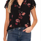 CeCe Women's Printed Flutter-Sleeve Blouse Size S