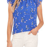 Medium Size CeCe Floral Blouse with Ruffle Flutter Sleeves in English Rose
