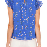 Medium Size CeCe Floral Blouse with Ruffle Flutter Sleeves in English Rose