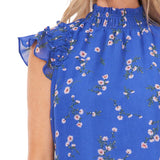 Medium Size CeCe Floral Blouse with Ruffle Flutter Sleeves in English Rose