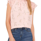 Medium Size CeCe Floral Blouse with Ruffle Flutter Sleeves in English Rose