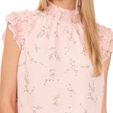 Medium Size CeCe Floral Blouse with Ruffle Flutter Sleeves in English Rose