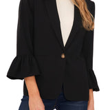 CeCe Ruffle Cuff Blazer in Rich Black Size X-Large Black