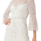 Adrianna Papell Women's Illusion Detail Flare Sleeve A Line Dress White Size 2