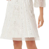 Adrianna Papell Women's Illusion Detail Flare Sleeve A Line Dress White Size 2