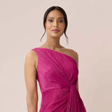 Adrianna Papell Women's Stardust One Shoulder Gown Pink Size 8