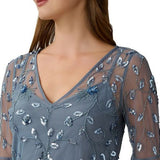 Adrianna Papell Women's V Neck Embellished Flare Sleeve Top Blue Size 10