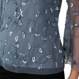 Adrianna Papell Women's V Neck Embellished Flare Sleeve Top Blue Size 10
