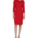 Calvin Klein Women's Bow Neck 3/4 Sleeve Sheath Dress Red Size 4 Petite