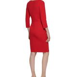 Calvin Klein Women's Bow Neck 3/4 Sleeve Sheath Dress Red Size 4 Petite