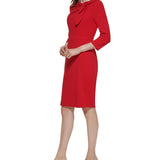 Calvin Klein Women's Bow Neck 3/4 Sleeve Sheath Dress Red Size 4 Petite