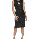 Calvin Klein Women's Sequin Keyhole Sleeveless Sheath Dress Black Size 6 Petite