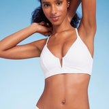 Shade & Shore Women's Ribbed Longline V-Wire Bikini Top White 36B