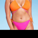 Shade & Shore Women's Strappy Ring Detail Colorblock Bikini Top Orange/Pink Size 34DD